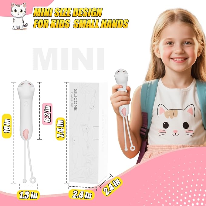 Teprewes White Cat Outdoor Kid's Flashlight Rechargeable, Led Flashlight, Fun and Lightweight Kid Flashlight Suitable for Camping and Outdoor Exploration, Dog Walking, Birthday Gift
