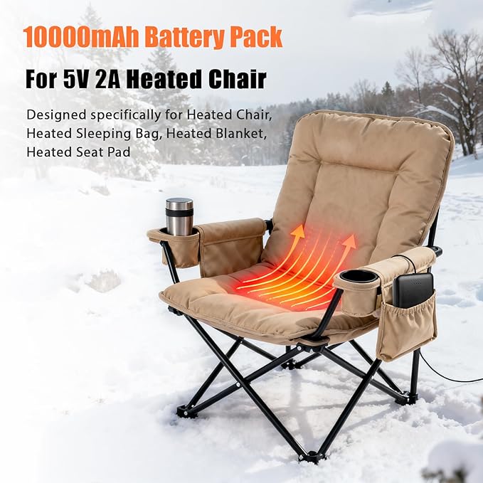 5V2A 10000mAh Battery Pack for Electric Heated Camping Chair, Heated Blanket, Heated Hunting Seat Pad, Heated Sleeping Bag USB Power Bank for Camping Work Battery Pack