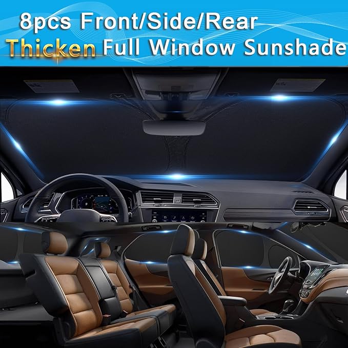 KMF 8pcs Thicken Full Window Sun Shades for Nissan Altima 2013-2018 Accessories,Car Window Covers Sunshade for Windshield Side Rear, UV Block and Privacy Blackout for Car Camping Outdoor