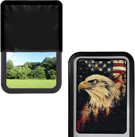 RV Door Window Shade, Universal Camper Trailer Blackout Window Cover, UV Rays Protection, American Flag Eagle Side Door Window Shade Cover, RV Accessories for Outside