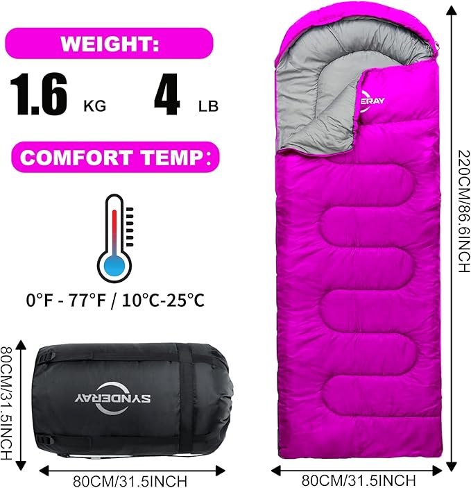 Sleeping Bags for Adults Cold Weather & Warm - Backpacking Camping Sleeping Bag for Kids 10-12, Girls, Boys - Lightweight Compact with Compression Sack