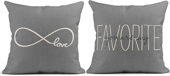 Set of 4 Linen Throw Pillow Covers Cases Rustic Gray Love You are My Favorite Partner I Love You Forever Follow Pillow Cover Case Home Decor Square 20x20 inches Pillowcases
