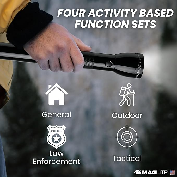 MagLite High Lumens LED Flashlight – ML300L 4-Cell D Flashlight with Adjustable Focus for Precise Beam, Long Battery Life, Water-Resistant for Emergency, Outdoor, and Camping – Black
