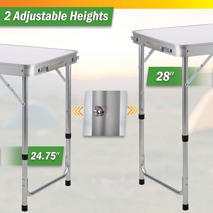 Folding Camping Table with Storage - Lightweight and Portable Aluminum Camp Table with Adjustable Height for Outdoor Travel, Beach, BBQ, Party, Picnic, and Glamping by Wakeman Outdoors