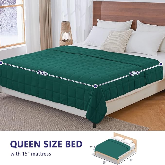 King Size Weighted Blanket for Adults (20 lbs, 80” x 87”, Dark Green) Cooling Heavy Blanket for Sleeping Perfect for 190-210 lbs, Breathable Blanket for Adults & Couple All Season, Machine Washable