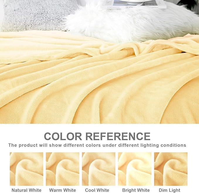 Hansleep Fleece Cream Yellow Queen Blanket, Super Soft Flannel Fuzzy Plush Cozy Blanket for All Seasons, Cream Yellow, Queen 90x90 Inches