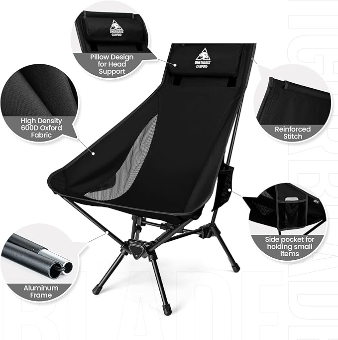 ONETIGRIS Tigerblade High Back Camping Chair with Pillow Design, Comfortable Widened Seat Folding Chair