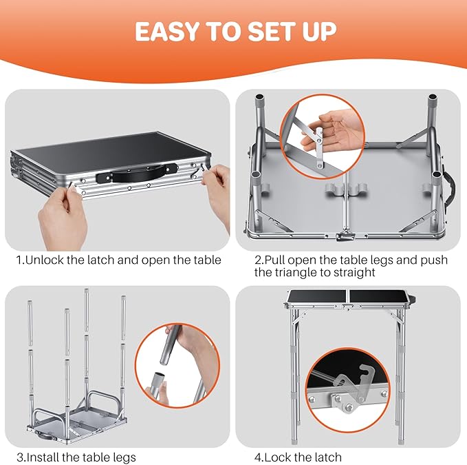 FUNYKICH 2ft Small Folding Table, 3 Height Adjustable Portable Camping Table, Lightweight Aluminum Outdoor Tables with Carry Handle for Car Camping, Backpacking, Picnic, L22.8''xW15.7'', Silver