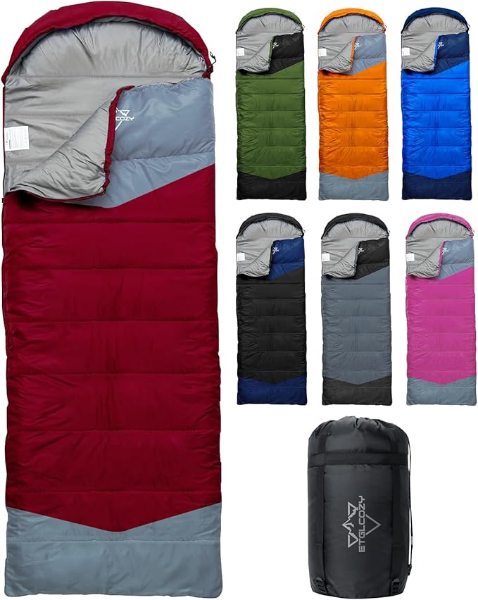 Lightweight 3-Season Sleeping Bag for Adults/Kids Camping, Compact w/Compression Sack, Waterproof Ripstop, Portable for Backpacking Hiking Travel