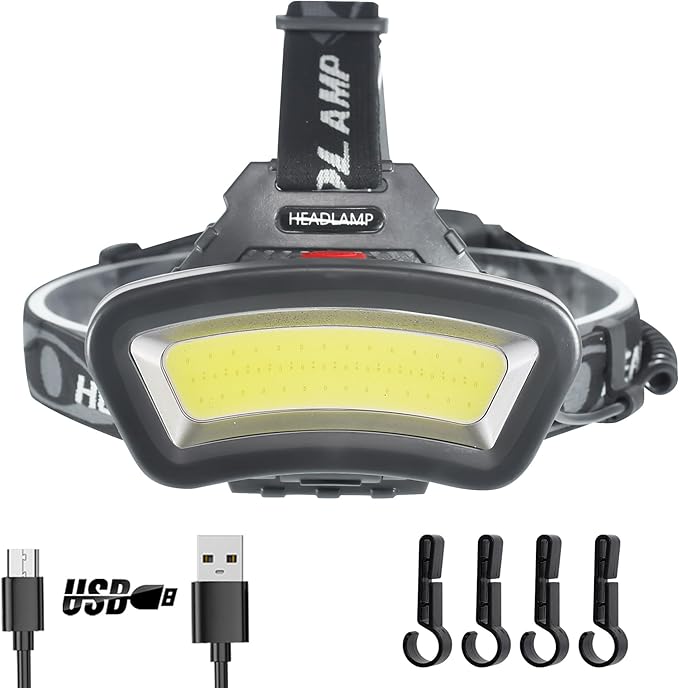 Headlamp LED Headlight Rechargeable 22000 High Lumen USB Head Light, Head Lamp COB Floodlight with Red Light for Adults - Night Fishing, Construction, Maintenance - 90° Adjustable