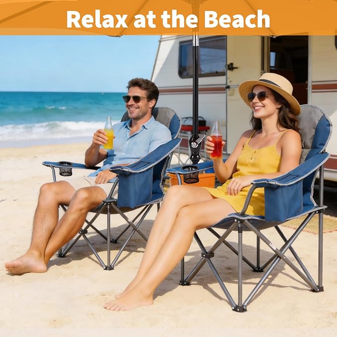 NEWBULIG Oversized Folding Camping Chairs for Adults, Heavy Duty Support 500 LBS, Portable Outdoor Collapsible Chair with Cup Holders, Side Cooler & Pockets for Lawn, Beach, Fishing, Hiking
