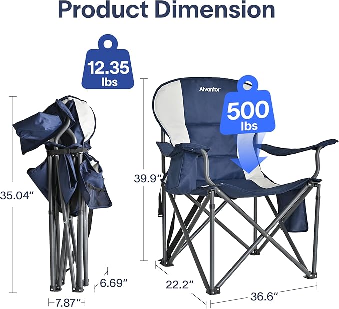 Alvantor Portable Folding Camping Chair, Heavy Duty Support Outdoor Chair with Breathable Mesh & Padded Seat, for Camping, Hiking, Sports and Outdoor Activities