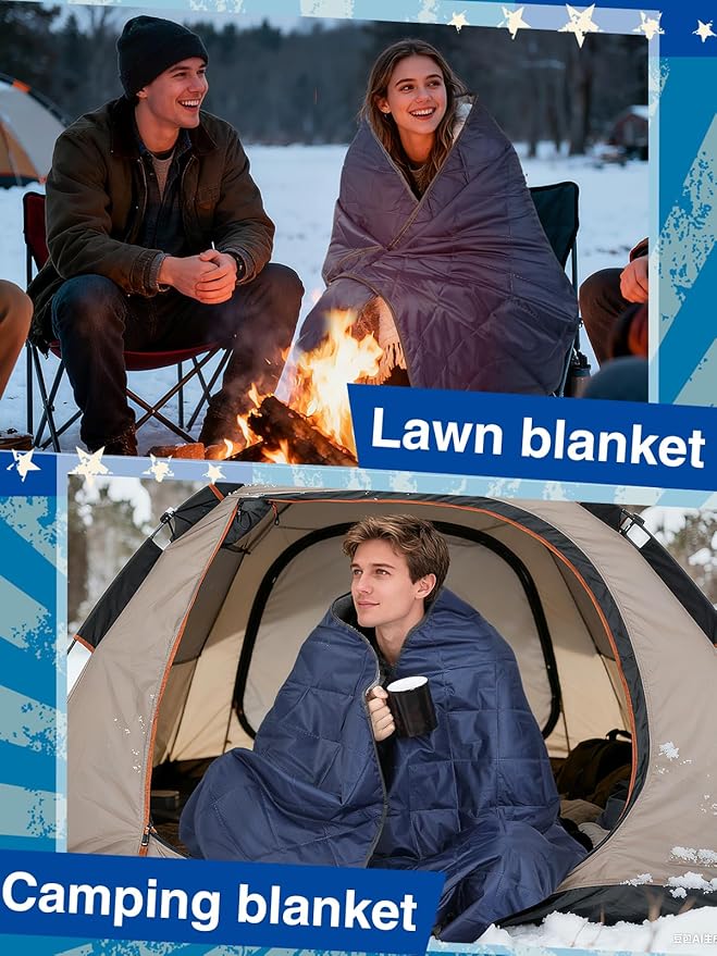 Aulock 55''W x 60''L Warm Outdoor Stadium Blanket Waterproof - Portable & Windproof Navy Blanket with Sherpa Fleece Lining for Camping Winter Cold Weather