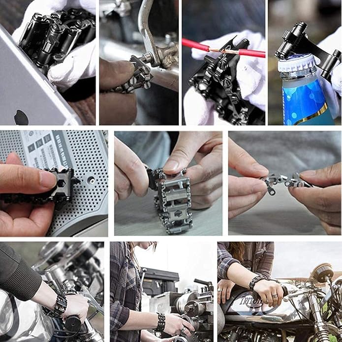 Multitool Bracelet 29 in 1, 22cm Stainless Steel, Outdoor Travel Men Watch Strap, Trend Bracelet with A Pry Tool