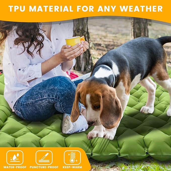 Double Sleeping Pad - Ultralight 4" Camp Mat with Integrated Foot Pump & Pillow for Effortless Camping, Backpacking & Travel, Comfort Camping Essentials