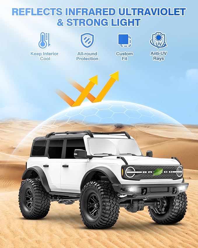 Canvcle Windshield Sun Shade for 2021-2025 2026 Ford Bronco 4 Door Side Rear Window Shade Cover Sun Visor Shield Privacy Protection Keep Vehicle Cool Black 7PCS