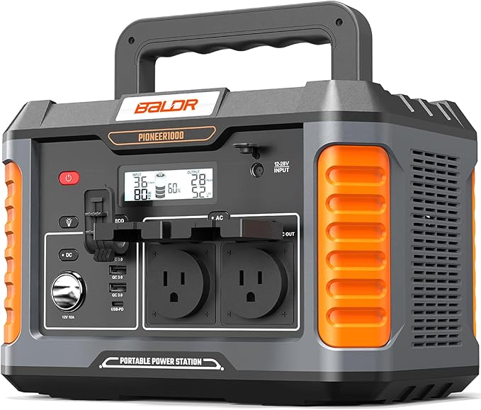 BALDR 1000W Power Station, 808Wh, 18.5 lbs Portable Lightweight Solar Generator with AC Outlet, Multiple Ports for Camping, Home Backup.