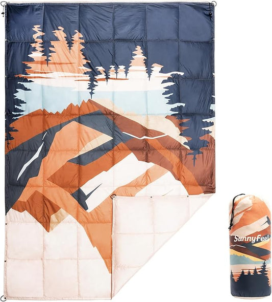 SUNNYFEEL Outdoor Camping Blanket,55"x79", Single-Sided Printed Polyester Camping Blanket for Traveling Hiking Picnic Stadium Beach Party,Mountains
