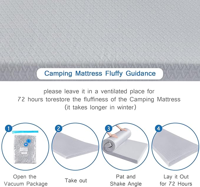 Memory Foam Camping Mattress Pad 3 Inch Thick, Portable Sleeping Pad with Waterproof Cover, Portable Roll Up Cot Mattress Pad Floor Mat for Travel Truck Bed Tent 72" x 24"x 3"