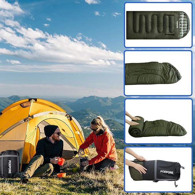 Flannel Sleeping Bag Cotton 0 Degree Cold Weather for Adults XXL Wearable Sleeping Bag 4 Seasons Waterproof with Compression Sack