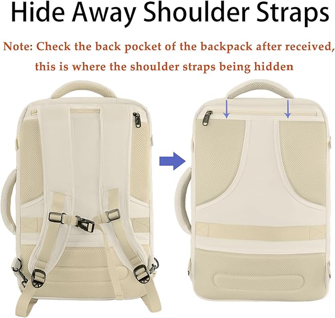 MATEIN Large Backpack for Travel Flight Approved, 45L Carry on Backpack with Padded Shoulder Straps for Adult, Men, Women, Expandable Daypack for Clothes, Travel Essentials, Beige