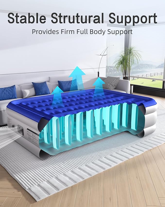 Xsleep Queen Air Mattress with Built in Pump 18"Raised Inflatable Mattress Queen Airbed Blow Up Mattress Luxurious Comfort for Home and Guests 80"*60"*18"Air Bed 3 Mins Fast Inflate/Deflate 660lbs Max