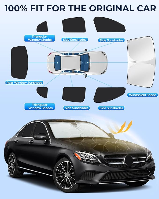 for Mercedes-Benz C-Class 2014-2021 Car Window Shades, 8pcs Privacy Sun Shade Set for Front Windshield Side and Rear Windows, Full Window Covers Keeps Vehicle Cool for Camping Napping