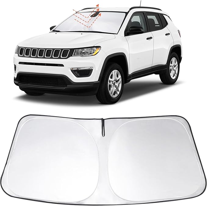Windshield Sun Shade Custom Fit 2017-2022 2023 2024 2025 Jeep Compass Accessories Foldable Sunshade Sun Blocker Front Window Shades Covers Keep Car Cooler
