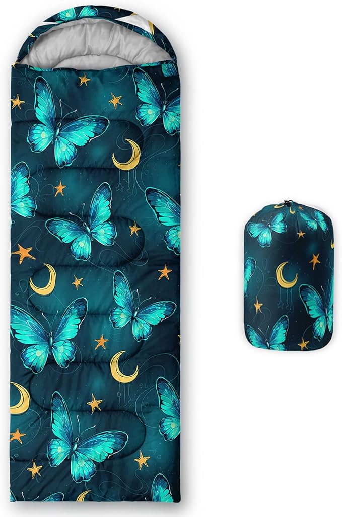QOOMO Axolotl Cute Camping Sleeping Bags,3 Season Warm & Cool Weather,Lightweight,Waterproof Sleeping Bags for Adults & Kids,Traveling,and Outdoors