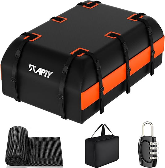 APTY 21 Cubic Feet Car Rooftop Cargo Bag Carrier, Soft Roof Top Luggage Bag for All Vechicles with/Without Rack - with Waterproof Zip, Anti-Slip Mat, Luggage Lock, Storage Bag, Door Hooks