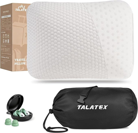 Talatex 100% Natural Premium Talalay Latex Travel Pillow, Camping Pillow, Small Camping Pillow with Compressible Stuff Sack, No Memory Foam Chemicals with Washable Cover (Soft Latex, 1)