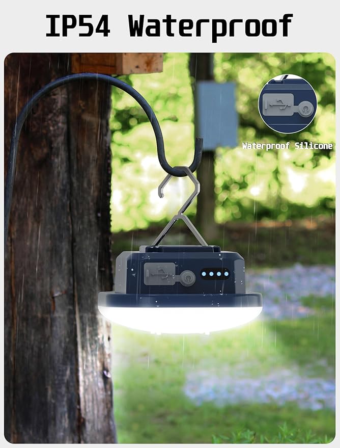 800LM Camping Lantern, Rechargeable & Waterproof LED Tent Light with Magnet, 4500mAh Battery, Stepless Dimming, 5 Modes Including Red for Camping, Emergency, Hiking