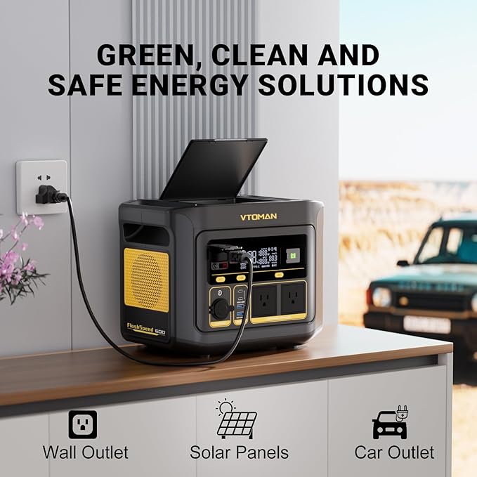 VTOMAN FlashSpeed 600 Portable Power Station, 499Wh LiFePO4 Battery, 600W AC (1200W Peak)/100W USB-C Output, Solar Generator (Solar Panel Optional) for Home Backup, Camping, Fishing, RVs