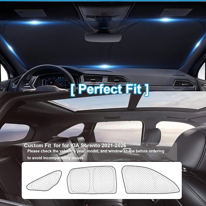KMF 8pcs Thicken Full Sun Shades for Kia Sorento 2021-2025 2026 Accessories,Car Window Covers Sunshade for Windshield Side Rear, Sun Visor UV Block and Privacy Blackout for Camping Outdoor