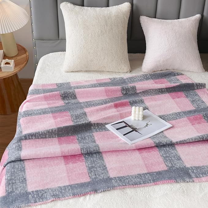 ZYFZCYBL Fleece Throw Blankets for Couch Bulk Lightweight Warm Soft Cozy Blanket 6 Pack Bulk Fleece Blanket Solid for Bed Couch Office Gifts Outdoor 50 x 60 inch Pink and Grey