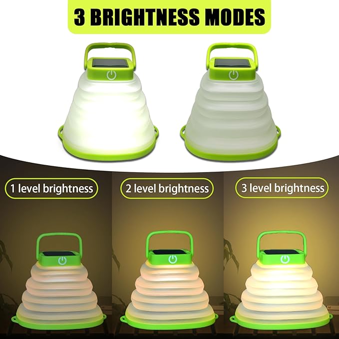 Solar Camping Lanterns-Collapsible Camping Essentials,IP65 Solar Lights Outdoor Waterproof,USB Portable Camping Hanging Lamp for Backpacking Gear,Emergency,Tent,Travel,Hiking