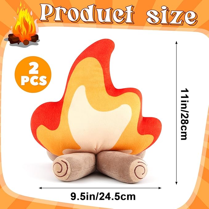 2 Pack Campfire Plush Toys Fake Fire Firewood Plush Pillow for Camping S'More Birthday Party Scene Setting Room Decoration and Woodland Forest Nursery Classroom Decor