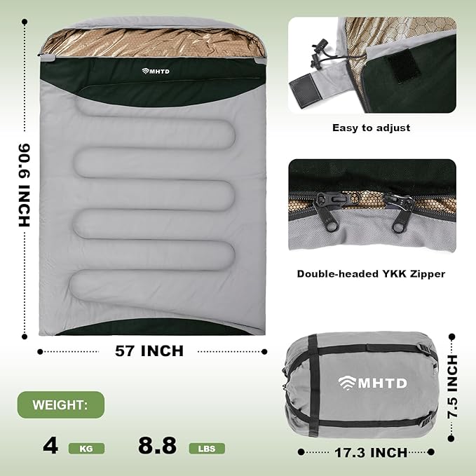 Double Sleeping Bag for Adults All Season 0 Degrees Heavy Duty Two Person Sleeping Bag for Camping Cotton Canvas YKK Zipper Portable