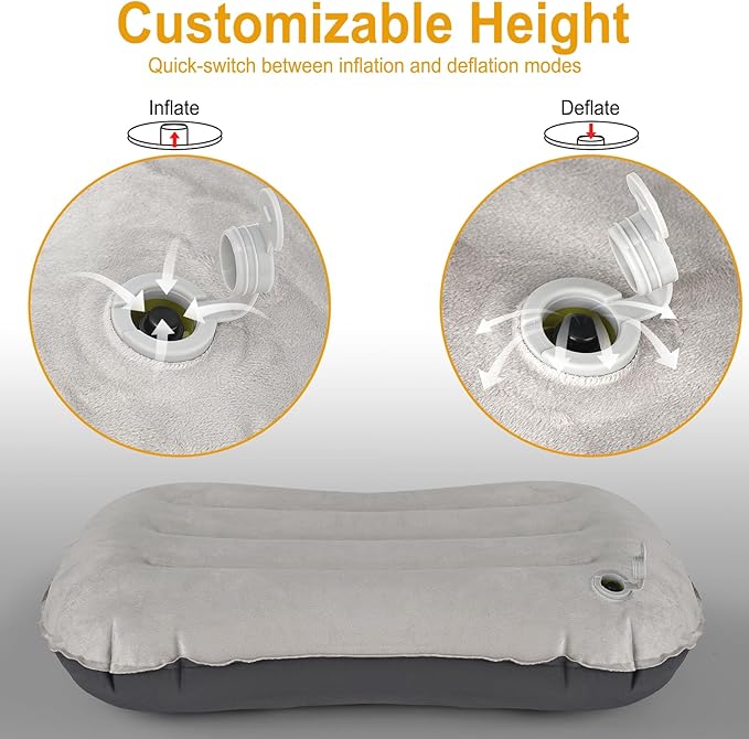UWILLION Camping Pillow with Ice Silk Memory Foam Cover - Ultralight Inflatable Pillow for Camping Lightweight, Ergonomic and Washable for Camping, Hiking, and Travel Gray
