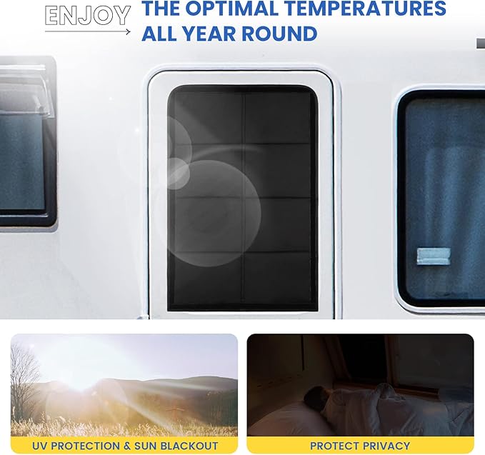 RV Door Window Shade, 27 x 18 Inch Foldable Magnet RV Blackout Window Cover, Winnebago Itasca Sunova Class A Rv Enter Door Window Cover, UV Rays Protection Waterproof Oxford (Black)