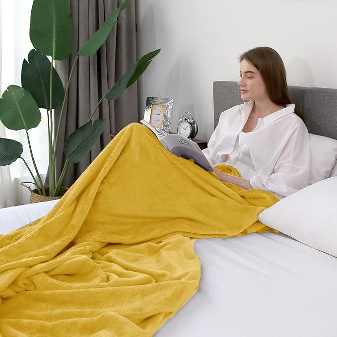 Hansleep Fleece Yellow Full Blanket, Super Soft Flannel Fuzzy Plush Cozy Blanket for All Seasons, Yellow, Full 84x90 Inches