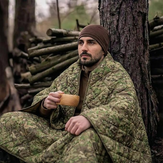 LOOGU Camo Blanket Waterproof Insulation Poncho Liner for Outdoor Camping, Hiking, Hunting, Survival, Backpacking, Picnicking