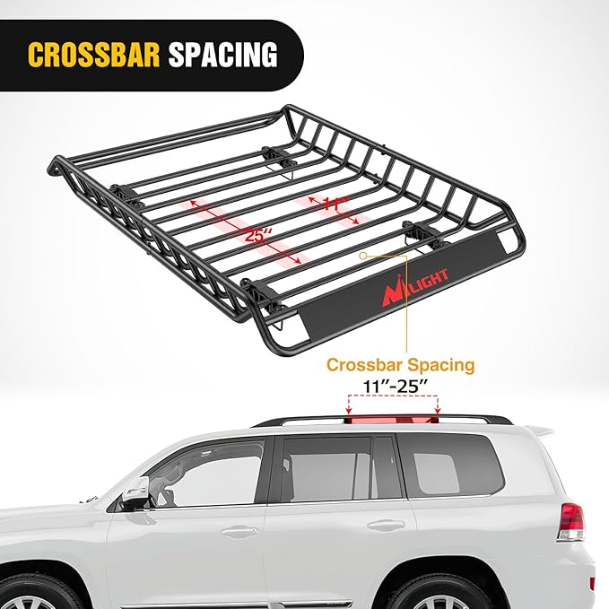 Nilight 51" X 36" X 5" Universal Roof Rack Cargo Basket Heavy-Duty 200LBS Capacity Rooftop Cargo Carrier Luggage Holder & Soft Waterproof|Cargo Bag|Net|Ratchet Straps for SUV Truck Vehicle
