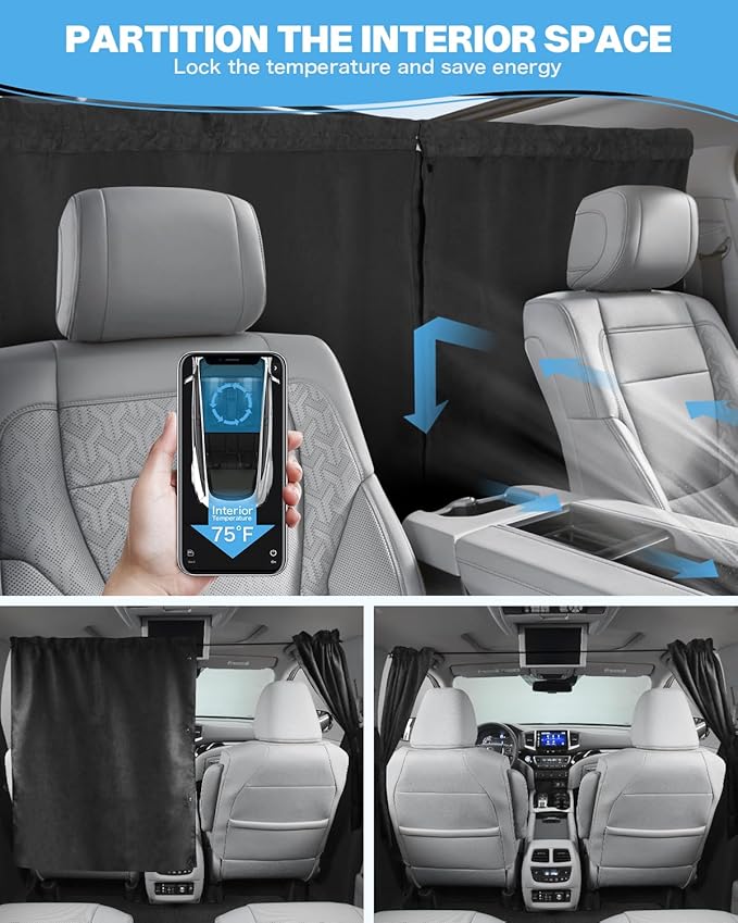 57.68 × 31.50 inch Set of 3 Car Privacy Curtains for SUV/ MVP/ Pickup Truck/ Small Car/ Sedan Accessories Universal Window Shades Light Blocking Sunshades for Kids Rear Side Window Shades