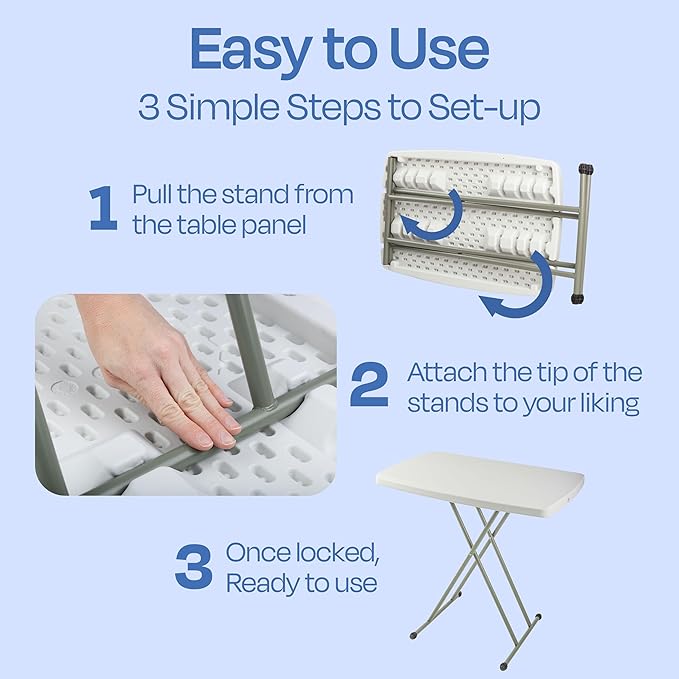 Lavish Home Portable Folding Tables - Lightweight Portable Folding Desk with Adjustable Height - Small Plastic Table for TV Tray, Playing Cards, and Craft Room (Set of 2/White/2.5 FT Wide)