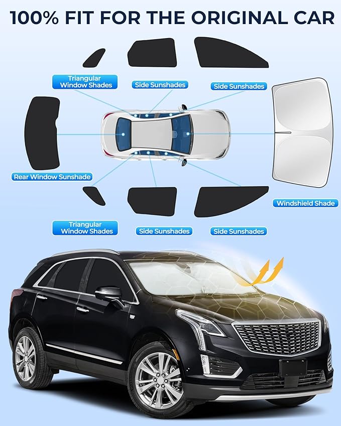for Cadillac XT5 2017-2025 Car Window Shades, 8pcs Privacy Sun Shade Set for Front Windshield Side and Rear Windows, Full Window Covers Keeps Vehicle Cool for Camping Napping