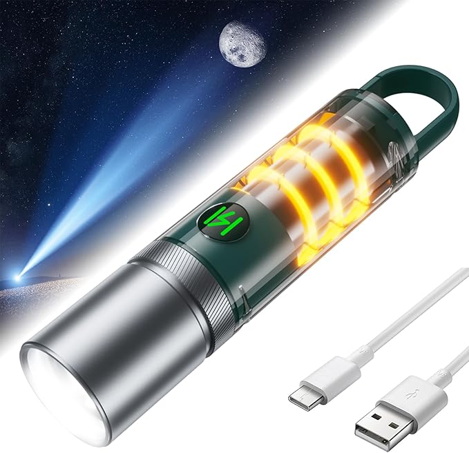 Rechargeable Flashlights High Lumens，Super Bright High Lumens Led Flashlights，6 Modes Zoomable Linternas，Small Flashlights Powerful，Suitable for Hiking Camping and Family Emergencies