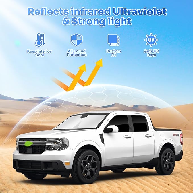 Canvcle Sunshades for 2022-2025 2026 Ford Maverick Accessories Windshield Sun Shade Side Rear Window Shade Cover Sun Visor Shield Privacy Protection for Camping Keep Vehicle Cool Black 5PCS