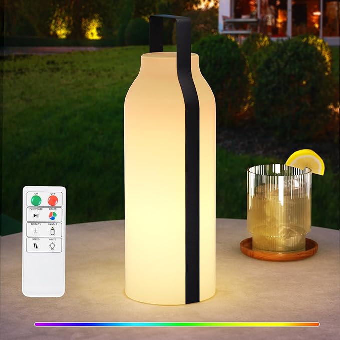 Outdoor Lanterns, GGII Rechargeable Camping Lantern with IP44 Waterproof, Battery Operated Outdoor Portable Cordless Table Lamp with RGB Lights for Patio Balcony Garden
