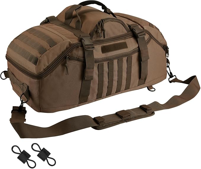 Hannibal Tactical 65L Large Duffle Bag, 3-in-1 Tactical Backpack MOLLE Pack for Sports, Gym, Outdoor, Dark Brown